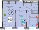 2-к. квартира, 54&nbsp;м²