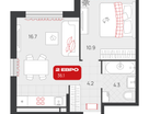 1-к. квартира, 36 м²