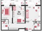 2-к. квартира, 70 м²