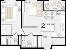 2-к. квартира, 59&nbsp;м²