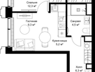 1-к. квартира, 42 м²