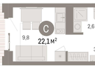Студия, 22,1&nbsp;м²