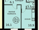 1-к. квартира, 36&nbsp;м²