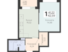 1-к. квартира, 42&nbsp;м²