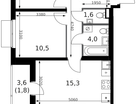 2-к. квартира, 55 м²