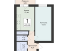 1-к. квартира, 42&nbsp;м²