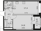 1-к. квартира, 44&nbsp;м²