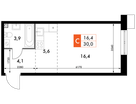 Студия, 30 м²