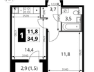 1-к. квартира, 34 м²
