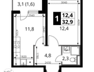 1-к. квартира, 32 м²