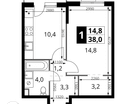 1-к. квартира, 38&nbsp;м²