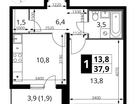 1-к. квартира, 37&nbsp;м²