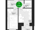 1-к. квартира, 41 м²