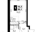 Студия, 30 м²
