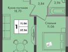 1-к. квартира, 37&nbsp;м²