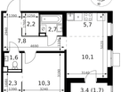 2-к. квартира, 44 м²