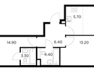 3-комнатная квартира, 59&nbsp;м²