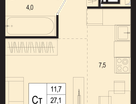 1-к. квартира, 27&nbsp;м²