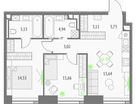 2-к. квартира, 61&nbsp;м²