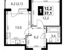 1-к. квартира, 37 м²