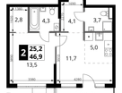 2-к. квартира, 46&nbsp;м²