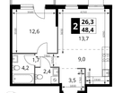 2-к. квартира, 48&nbsp;м²