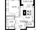 1-к. квартира, 34&nbsp;м²