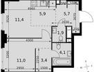 2-к. квартира, 43&nbsp;м²