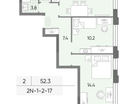 2-к. квартира, 52&nbsp;м²