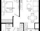 1-к. квартира, 43 м²