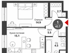 1-к. квартира, 43&nbsp;м²