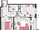 2-к. квартира, 55&nbsp;м²