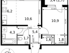 2-к. квартира, 44 м²
