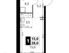 Студия, 28&nbsp;м²
