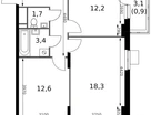 2-к. квартира, 57&nbsp;м²
