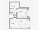 1-к. квартира, 43 м²
