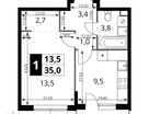 1-к. квартира, 35&nbsp;м²