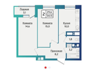 2-к. квартира, 54,4 м²