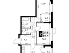 2-к. квартира, 58&nbsp;м²