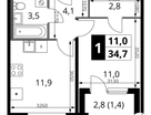 1-к. квартира, 34 м²