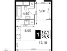 Студия, 28&nbsp;м²