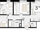 3-к. квартира, 68&nbsp;м²