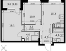 3-к. квартира, 59 м²
