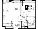 2-к. квартира, 48&nbsp;м²