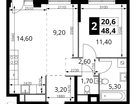 2-к. квартира, 48&nbsp;м²