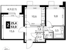 2-к. квартира, 53 м²