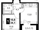 1-к. квартира, 34&nbsp;м²