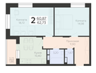 2-к. квартира, 62&nbsp;м²