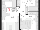 1-к. квартира, 39&nbsp;м²