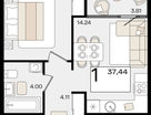 1-к. квартира, 37&nbsp;м²